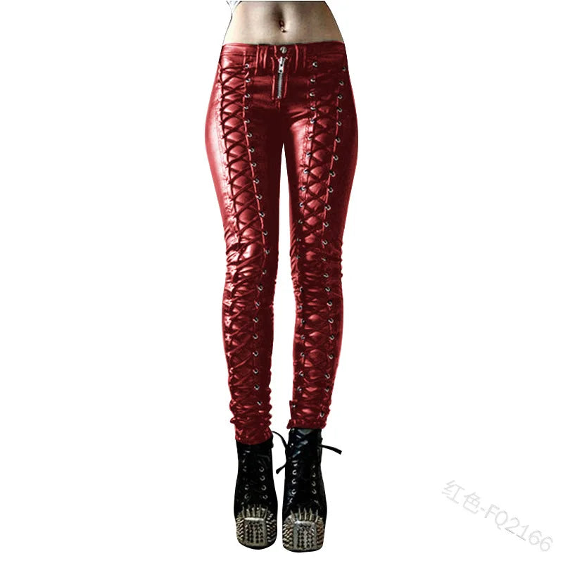 Women's New Fashion Tight Skinny Pants PU Faux Leather High Waist Smooth Touch Elastic Fit Wrinkle Resistant Casual Long Pants