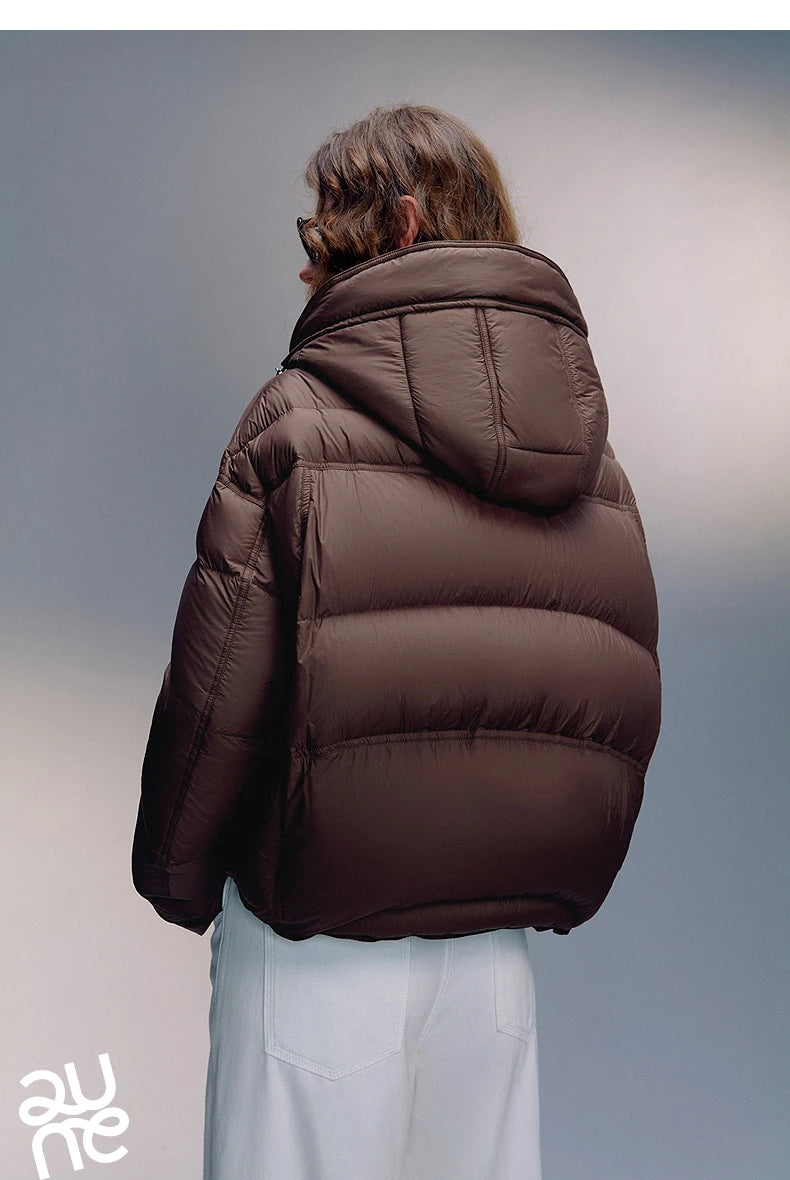 TOYOUTH Women Down Jackets 2025 Winter New Ultra-soft Cicada Wing Puff Hooded 90% Down High Loft Bread Coat