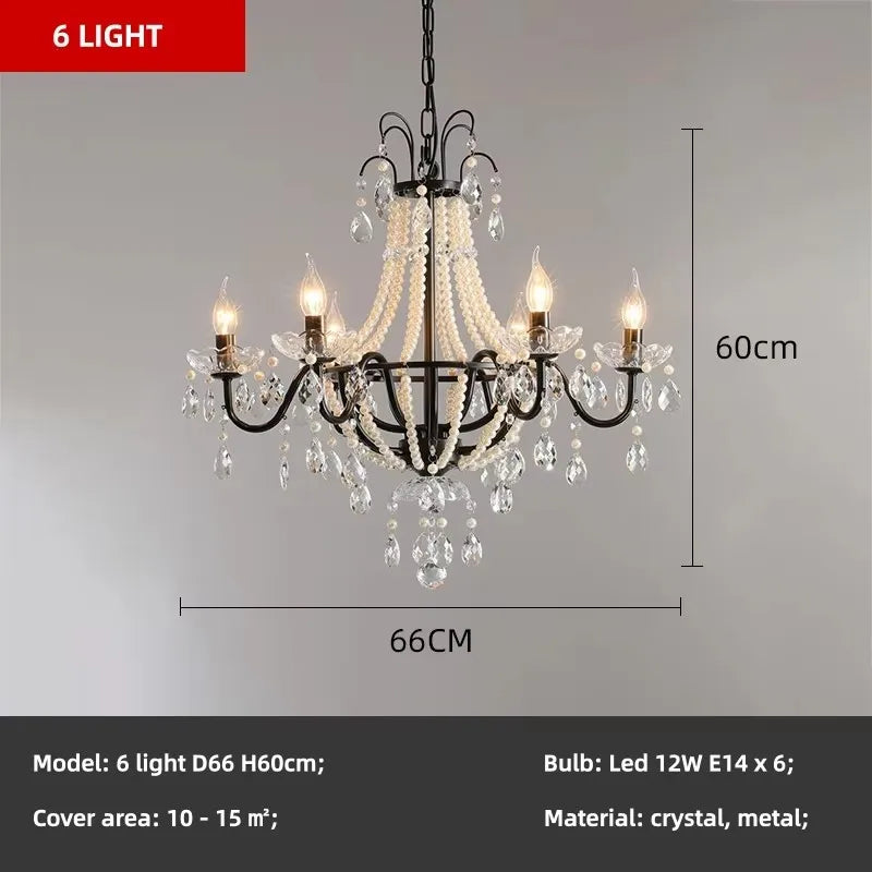 European Living Room Gold Candle E14 Chandelier Luxury Crystal Pearl Led Pendant Lights Villa Decor Led Suspend Lamp Luminarias