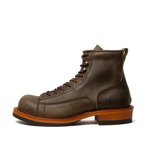 Genuine Leather Round Toe Casual Ankle Boots Dress Work Motorcycle Boots Men