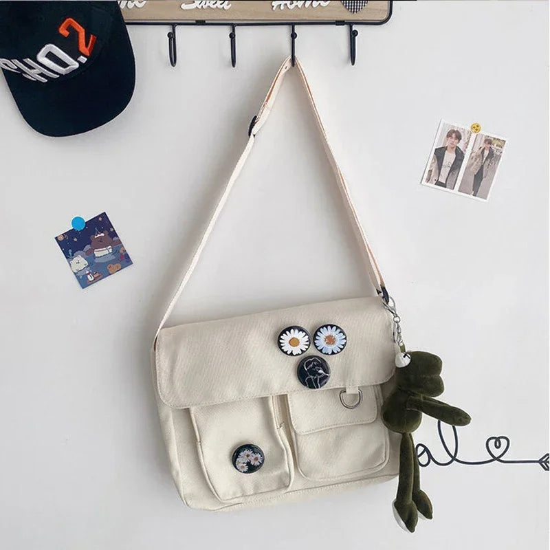 Fashion Women Canvas Shoulder Bags For Youth Casual Ladies Large Capacity Crossbody Bags Solid Handbags Messenger Bags for Women