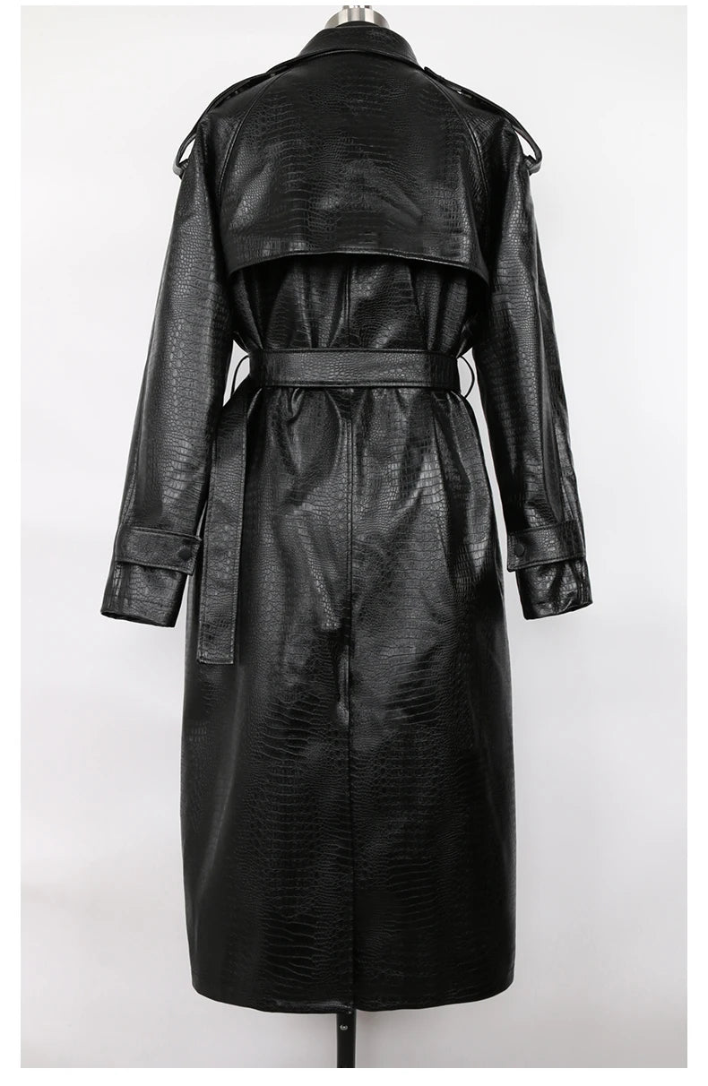 Nerazzurri Spring Autumn Long Oversized Colorful Snakeskin Print Patent Leather Trench Coat for Women Belt Runway Fashion 2022