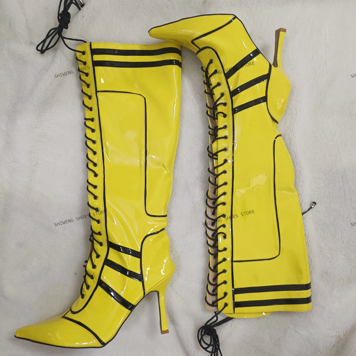 Cross Tied Sandals Boots Pointy Toe Buckles Straps Knee High Boots Summer Women Sexy Shoes Lace Up Stiletto Heels 44