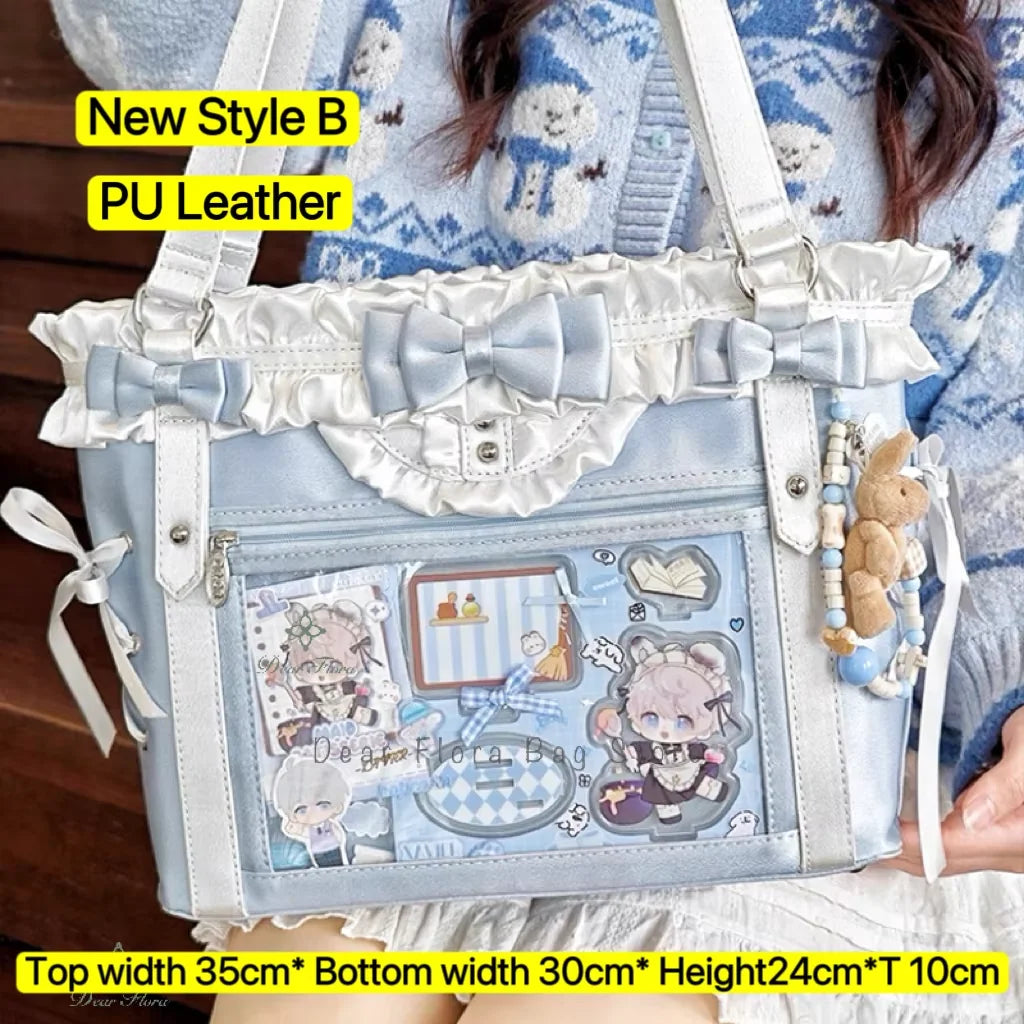 New Y2K Cute Japanese Ita Bag Lolita Girl Transparent Shoulder Tote Bag Large Capacity Crossbody Casual Bag DIY Display Handbags