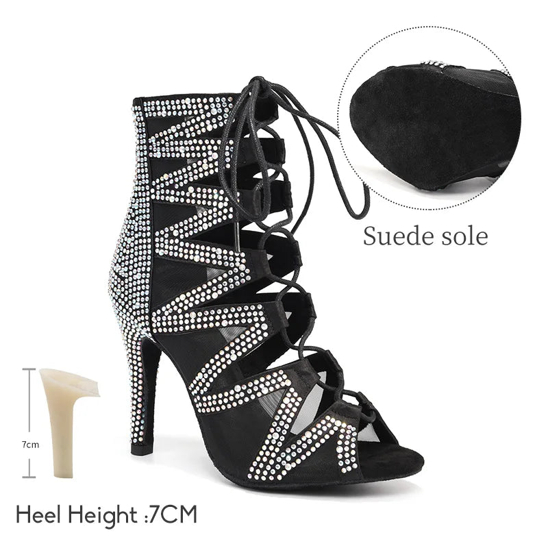 SWDZM Women's Dance Boots Shiny With Diamonds Latin Jazz Dance Shoes Wedding High Heels Girls Dance Shoes Indoor And Outdoor