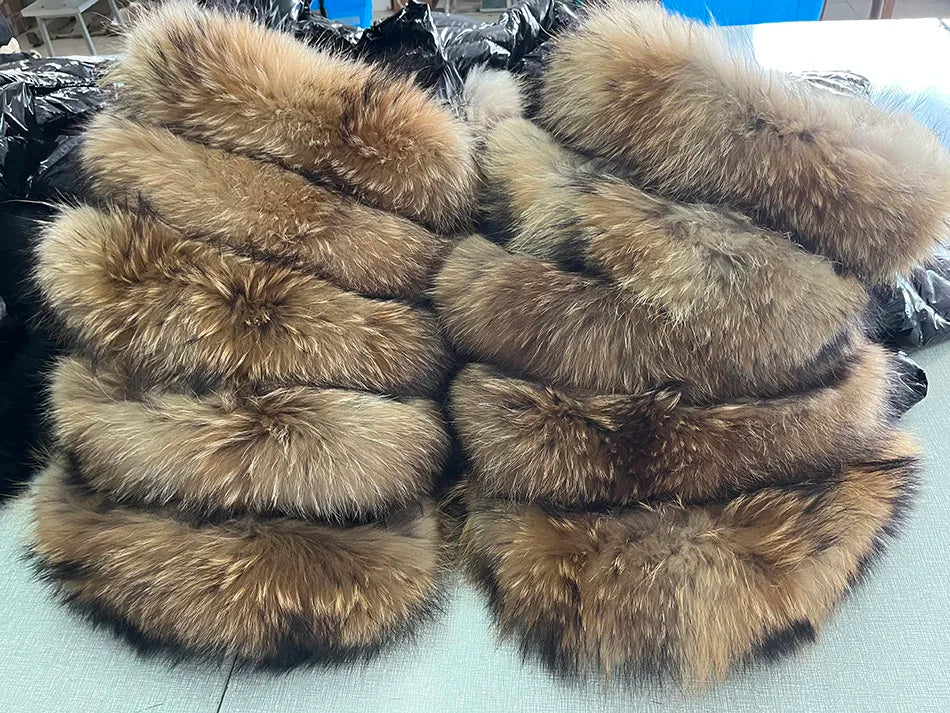 Maomaokong Winter Jacket Women Real Fur Coat Parkas Duck Down Lining Coat Real Raccoon Fur Collar Warm Black Streetwear