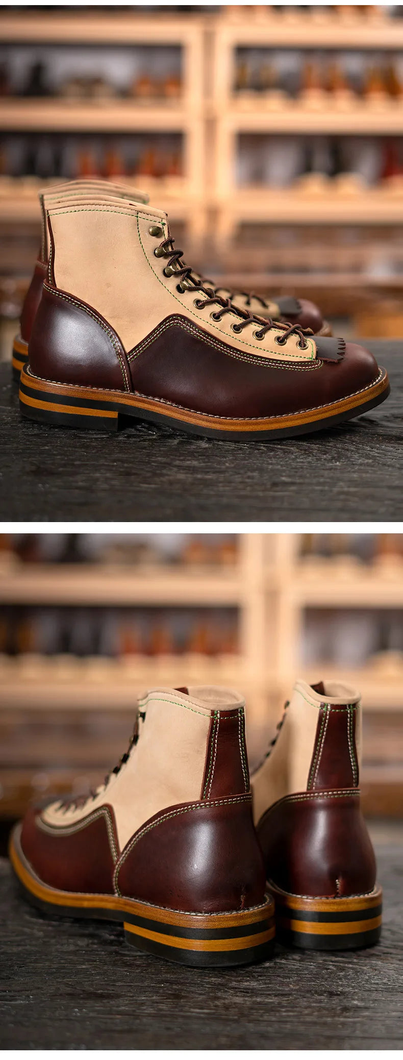 Hand Sewn High Top Men's Shoes with Trendy Lightweight Soles for Outdoor Work Boots