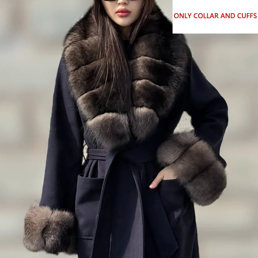 Winter Warm Fox Fur Collar For Coat Women Natural Fox Fur Sleeve Cuffs Detachable Fur Accessory Fashion Real Fur Trim