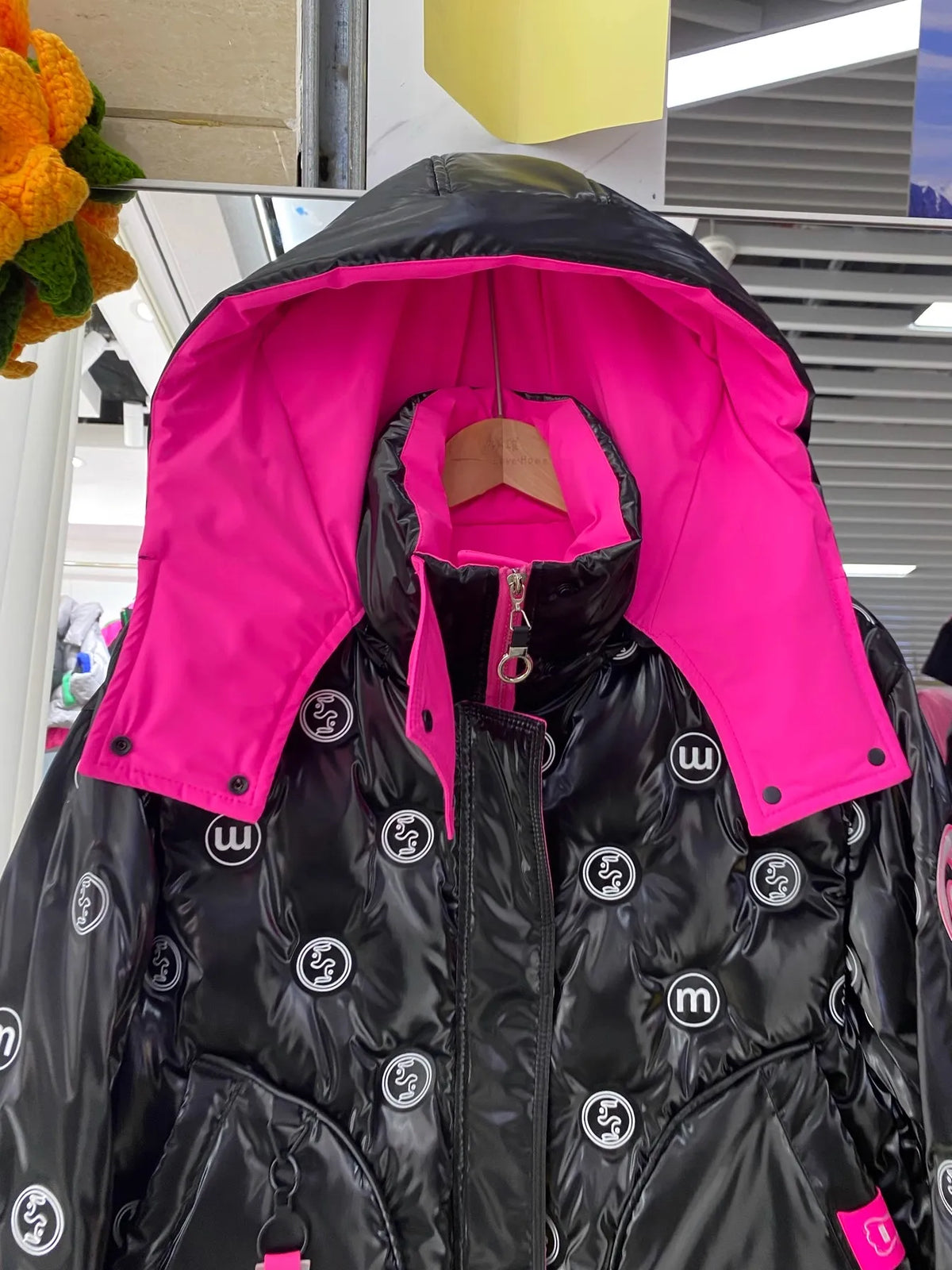 Bright Printed Down Jacket Fashion Hooded Color Block Short Jackets Winter Wash Free Loose Thick 90 White Duck Puffer Coat Women