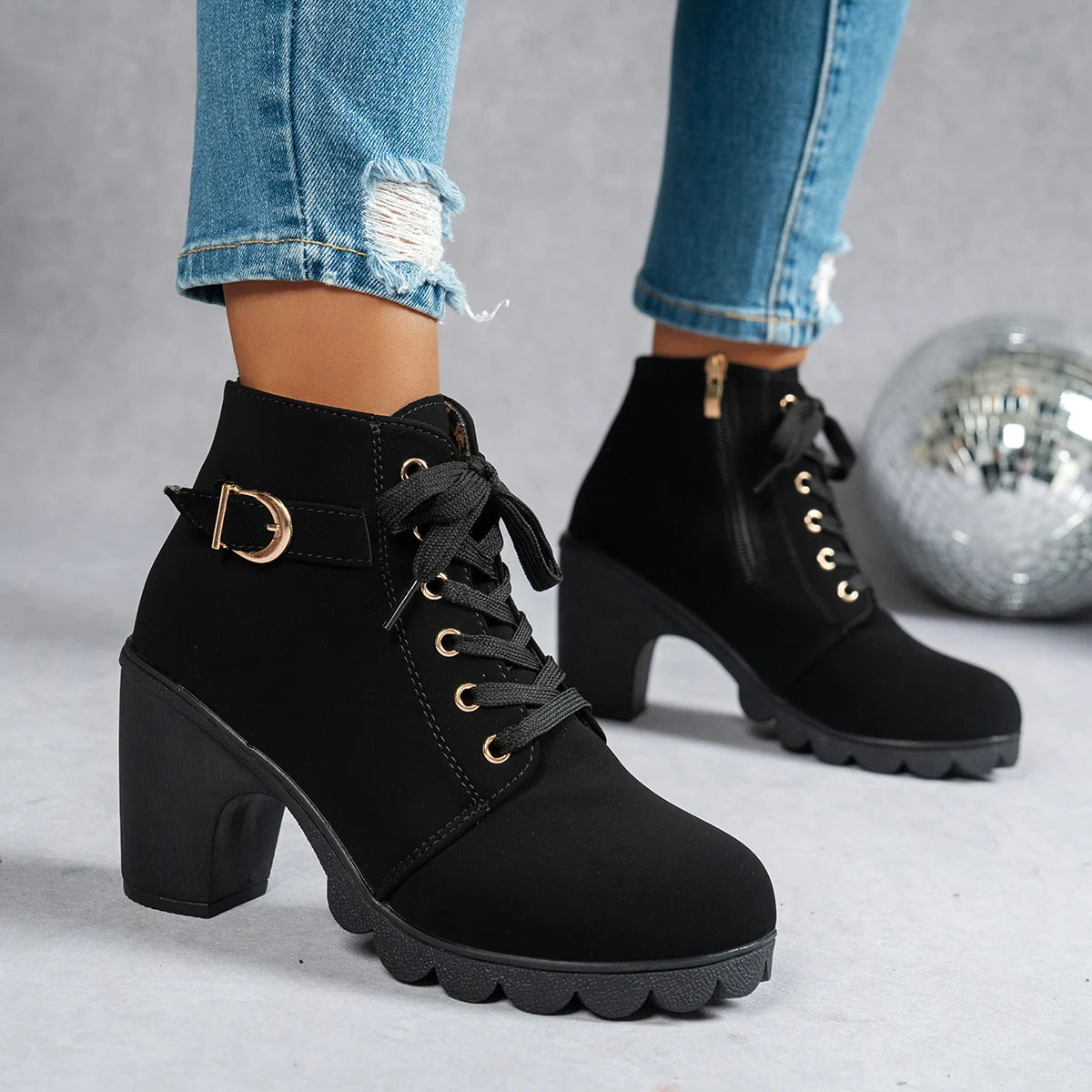 New Spring Winter Fashionable Versatile Women Boots Lace-up Fashionable Versatile Ladies Shoes Comfortable High Heels Boots