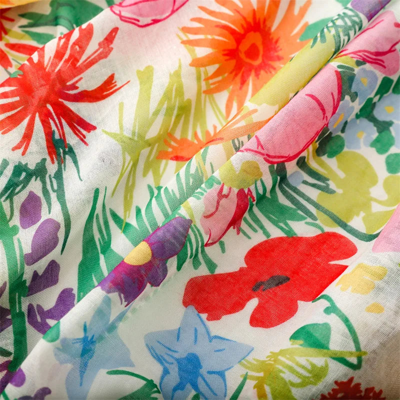 Tropical Plant Print Scarf, Elegant Style Thin Breathable Shawl with Tassels, Summer Sunscreen Windproof Beach Towel for Women