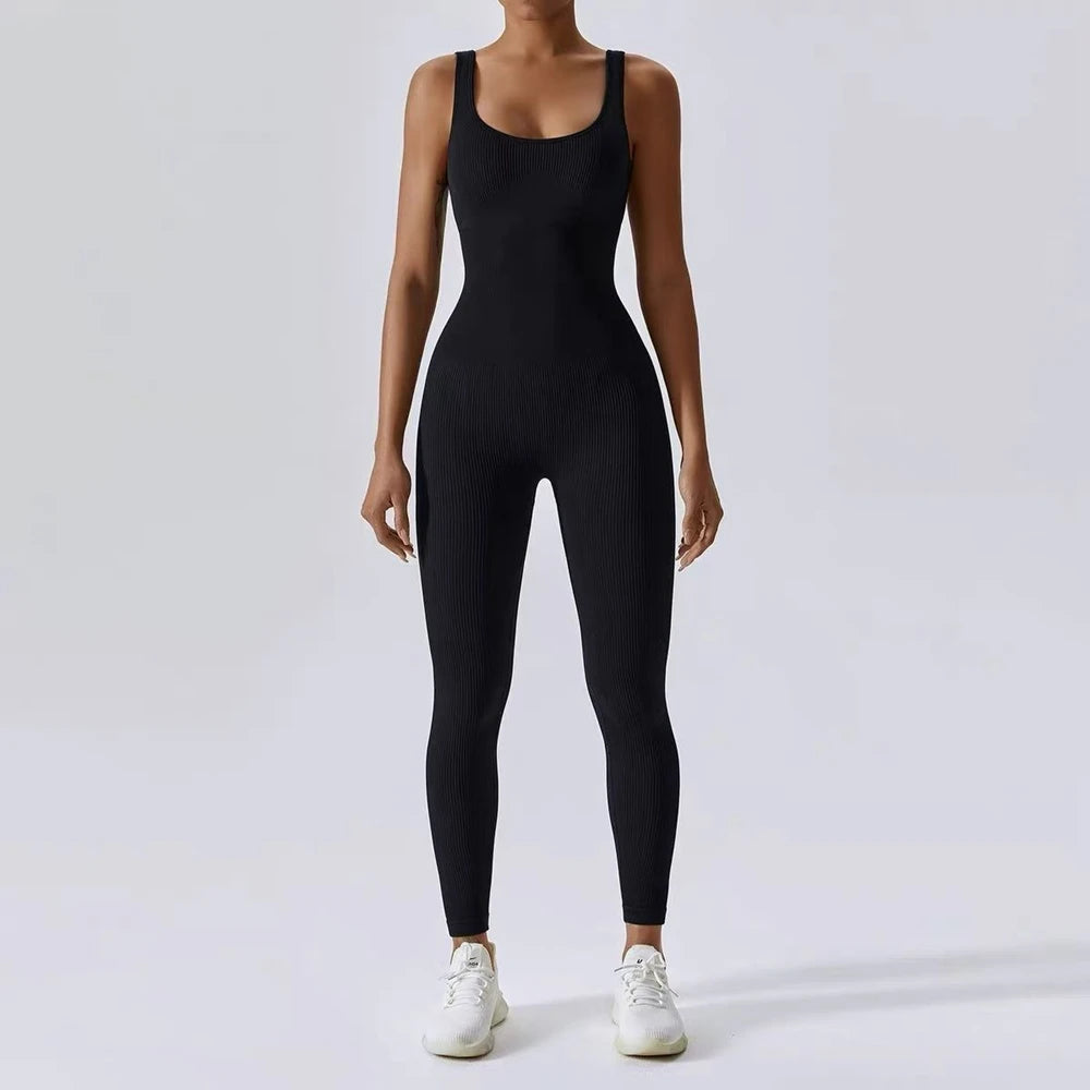 Womens Jumpsuits Sleeveless Yoga Slim Fit Stretch Thin Screw Thread One Piece Romper Sexy Fitness Female Sportwears Chest Pads