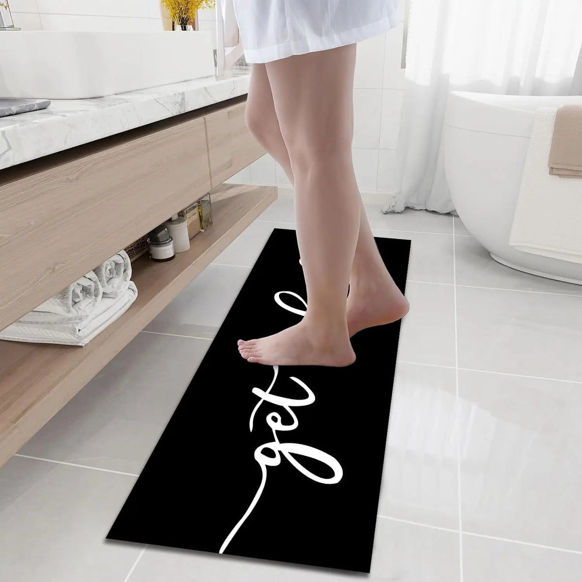 Black and White Get Naked Bath Anti-slip Floor Mat Foot Pad Home Decor Hallway Balcony Bathroom Rugs Shower Room Mat
