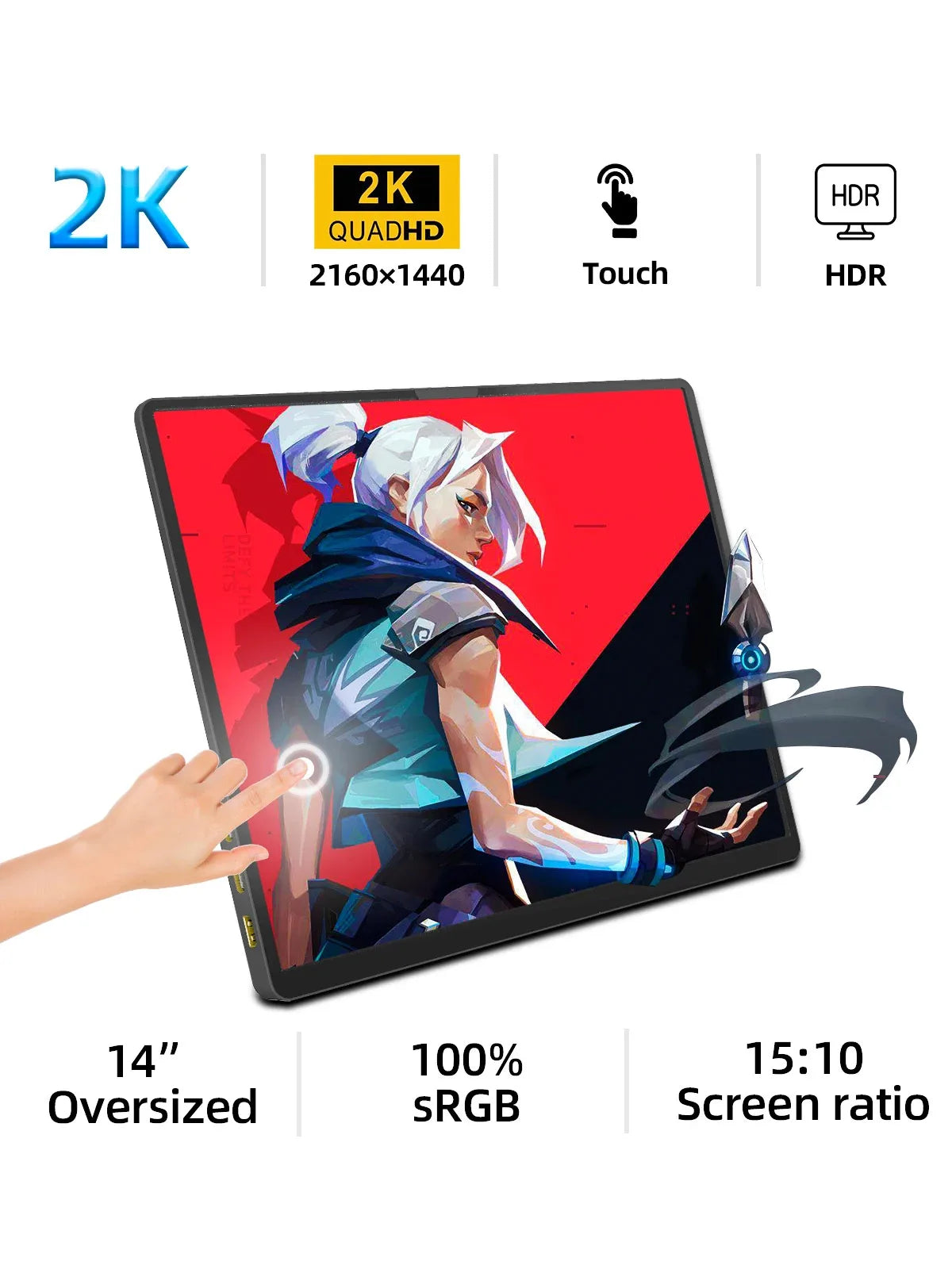 ZSUS 2160*1440 14-inch 2K Portable Monitor 60HZ For Laptop XBox PS4 / 5 Switch TV Box Cell Phone PC Extension Mobile