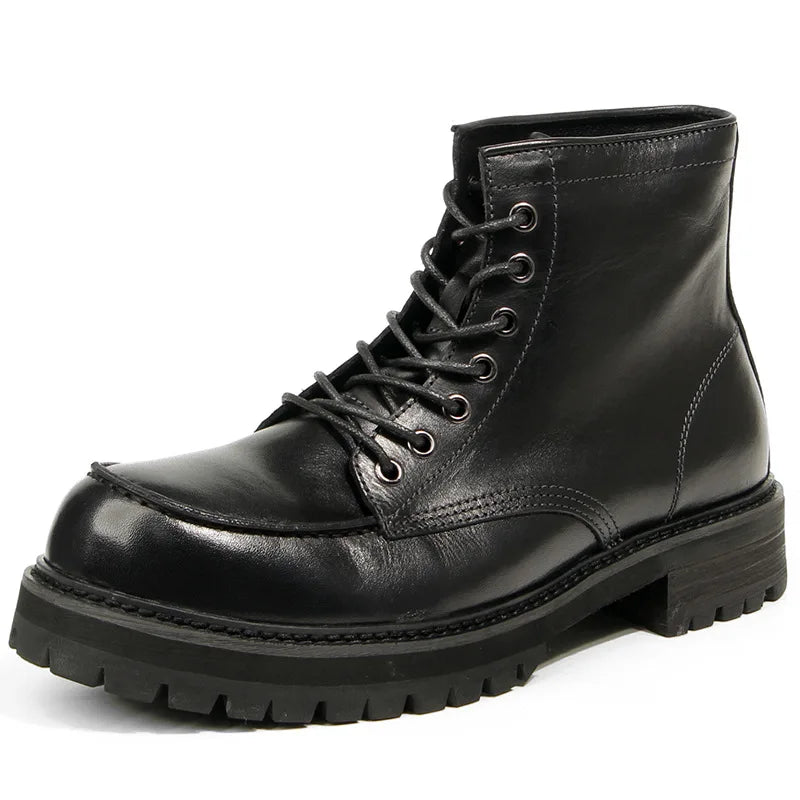Vintage Work Boots Men's Winter High-top Leather Boots Men Mid-top Short Boots