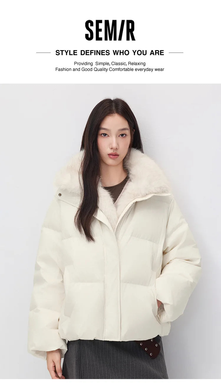 Semir Women Down Jacket Detachable Plush Collar 90 Percent Down Fill Water Repellent Windproof Versatile Outdoor 2026 New