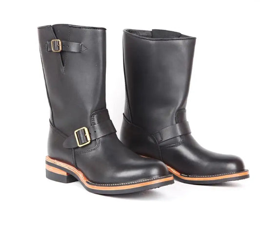 YR Best.Mens Vintage Style Engineer Boots.Quality Motor Rider Handmade Real Cowhide Shoes.Classic Genuine Leather Boots,Cool