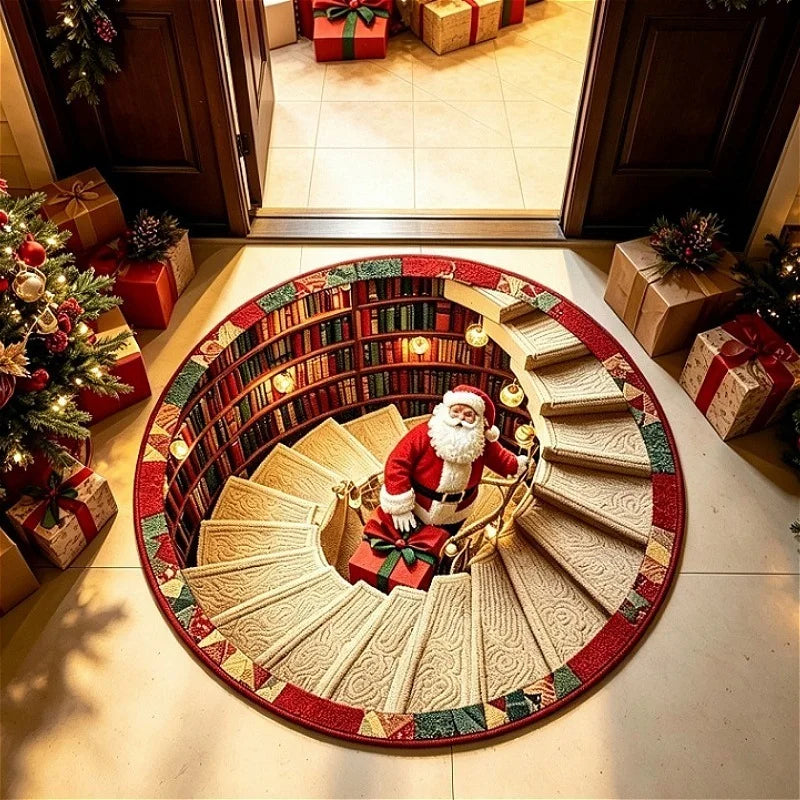 Christmas Day Rugs for Bedroom Anti-slip Bedside Red Rug Round Living Room Decoration Waterproof Carpet Washable Study Floor Mat