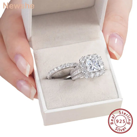 Newshe Original 925 Silver Moissanite Rings GRA Certified D Color VVS1 Diamond Wedding Ring Set for Women Luxury Jewelry