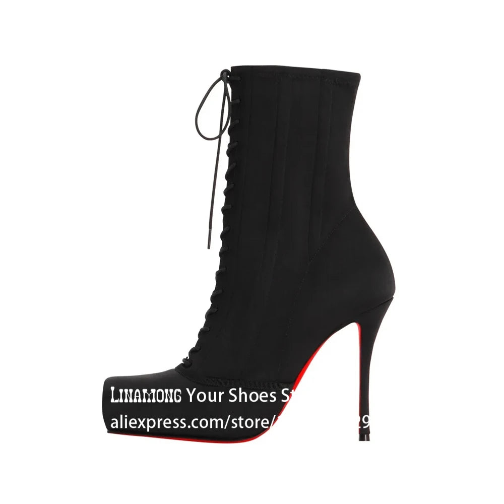 Crepe Square Toe Booties Novelty Designer Ballerina Style Ankle Boots Elegant Women's Stiletto Boots Custom Satin Leather Boots