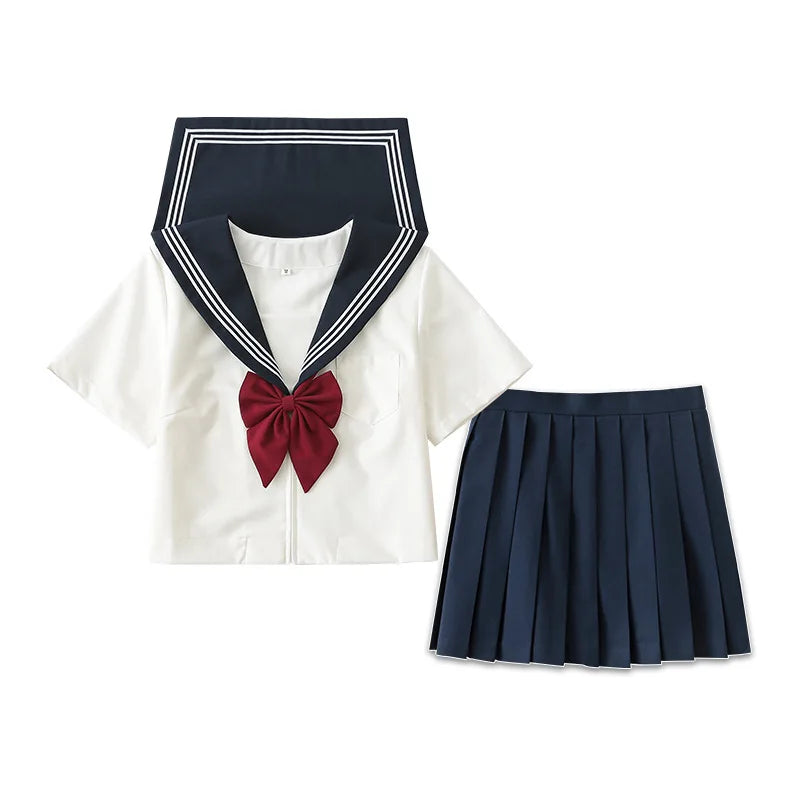 New Japanese School Uniform Girl Jk Suit Sexy Spring and Autumn Red Tie White Three Basic Sailor Uniform Women Long Sleeve Suit