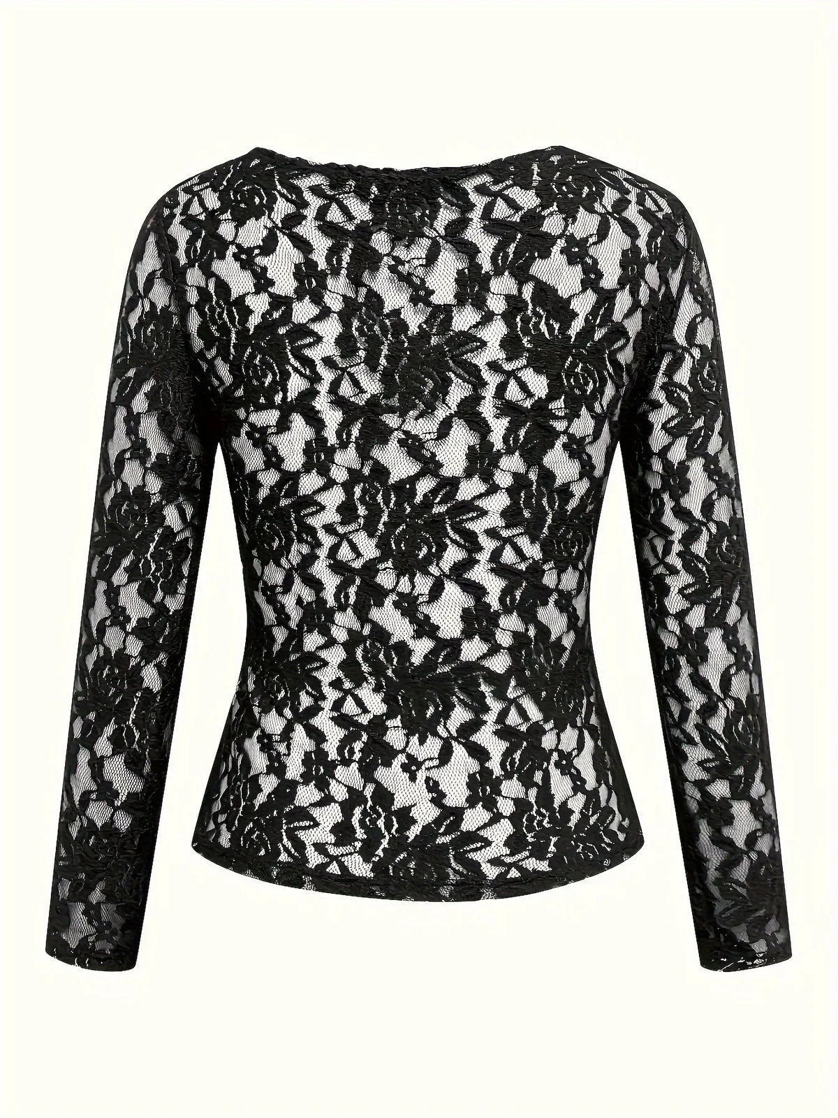 Women Lace V Neck Long Sleeve Sheer Mesh Floral Lace Top Slim Fit See Through Bodycon Jumpsuit for Party Clubwear Daily Wear