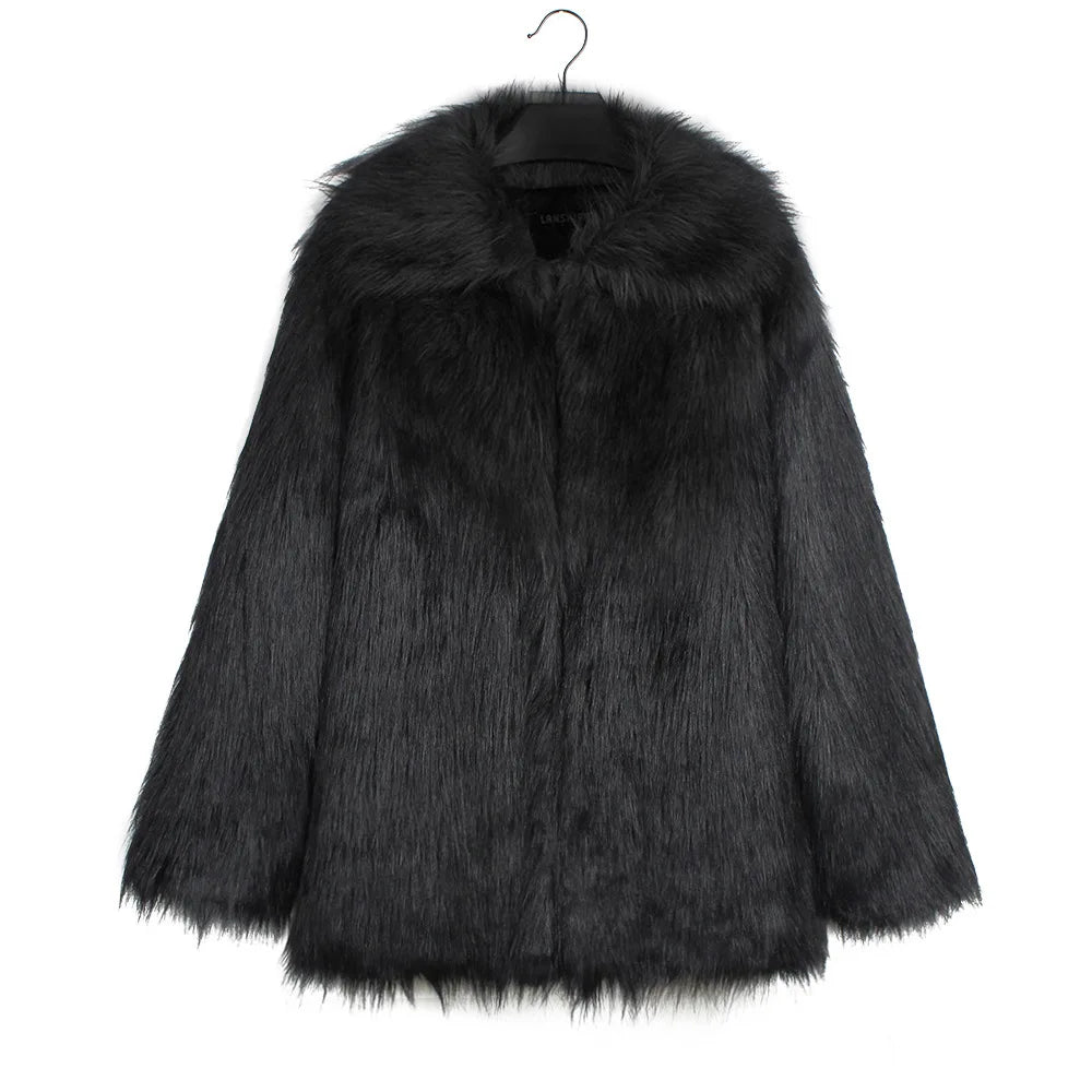 2026 Autumn Winter Brown Faux Fur Coat Women Casual Turndown collar Fluffy Plush Jacket Long Sleeve Thick Fake Fur Warm Cardigan