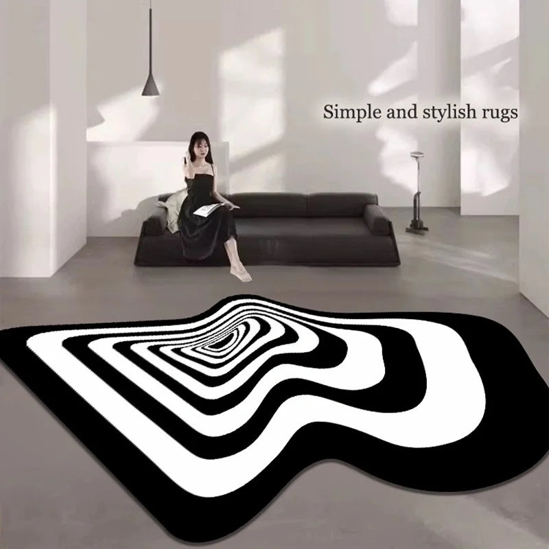 Modern Irregular Carpet Living Room Bedroom Home Decoration Rug Black White Floor Mat Entry Doormat Area Rugs Machine Washable