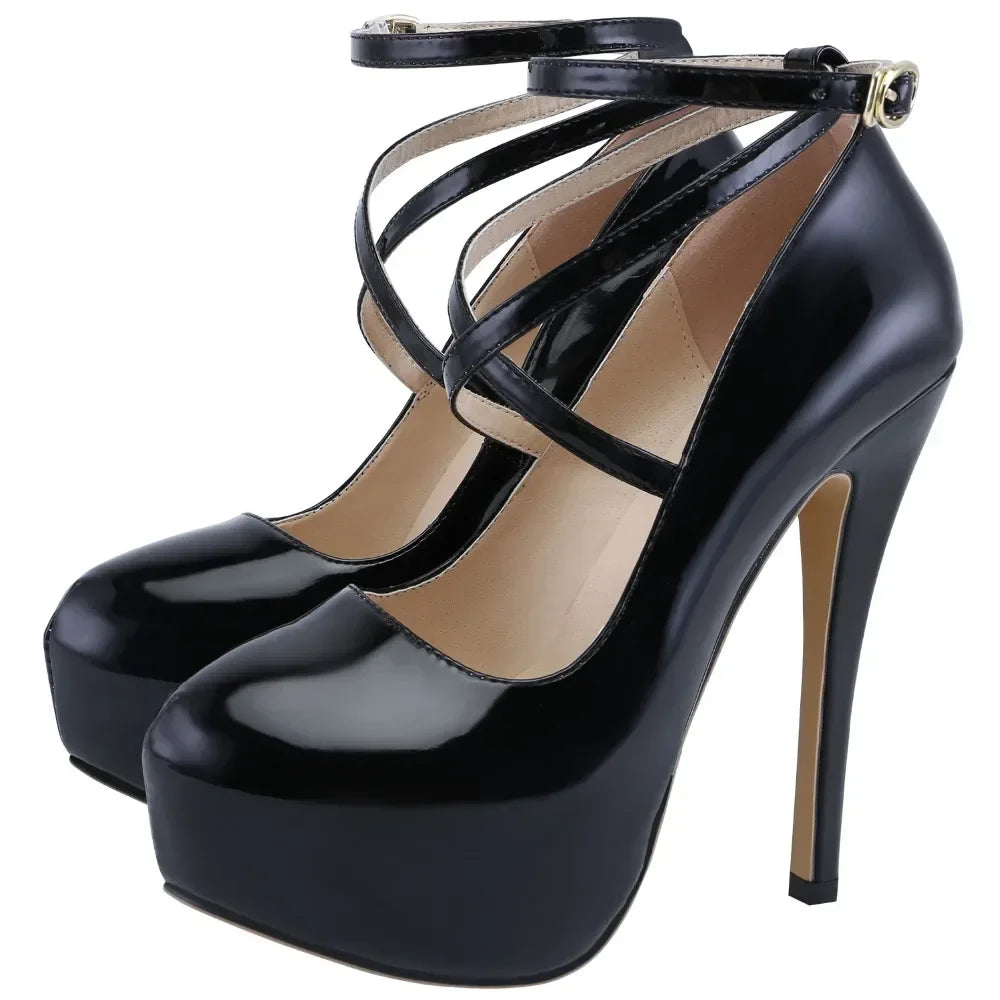 Women Platform Stilettos Sexy Pumps Shallow Round Toe Slingback Super High Heels Elegant Party Wedding Banquet Shoes