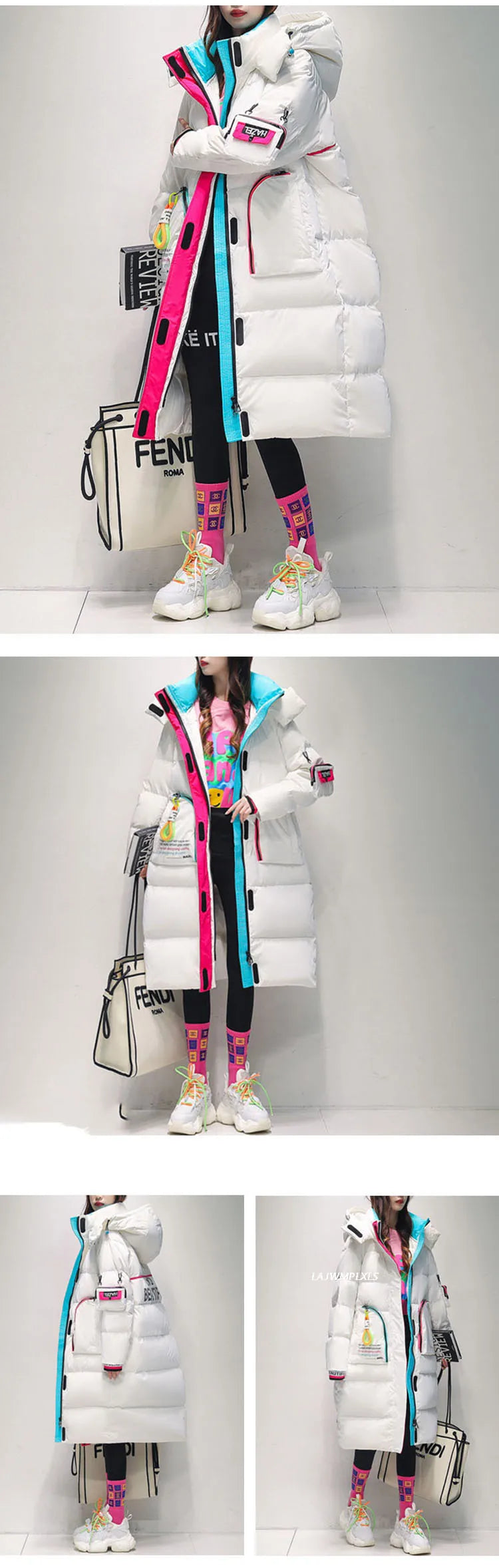 2025 Winter Glossy Waterproof X-long 90% White Duck Down Coat Women Thick Loose Outerwear Warm Down Jacket Hooded Parkas Coats
