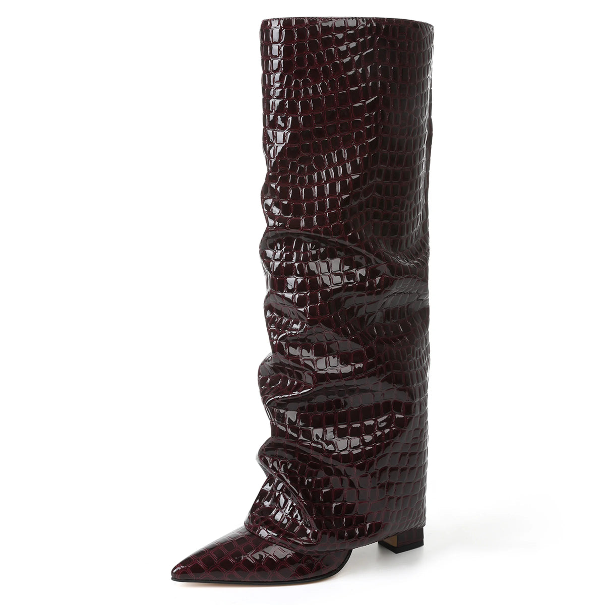 Y2K Style Women's Fold Over Boots Slouch Knee High Fall Boots for Women Wedge Heel Pointed Toe Tall Boot Wide Calf Pull-on Shark Boots Fall Shoes