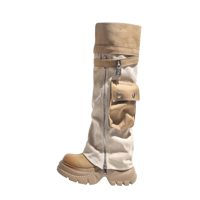 Women Boots Suede Fashion Heeled Boots Women’s Winter Boots Leopard Designer Shoes 2026 Gothic Gladiator Snow Botas