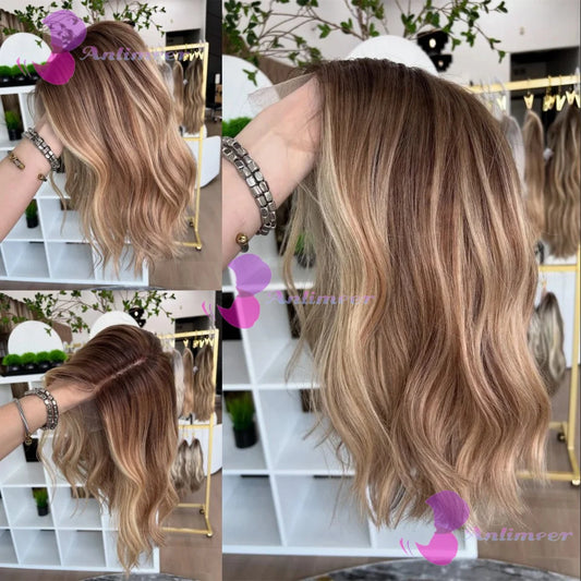 Brown Blonde Balayage Human Hair Glueless Lace Short Bob Wigs 13x4 Silk Top Lace Front Wigs Bleached Knots 360/Full Lace Wigs