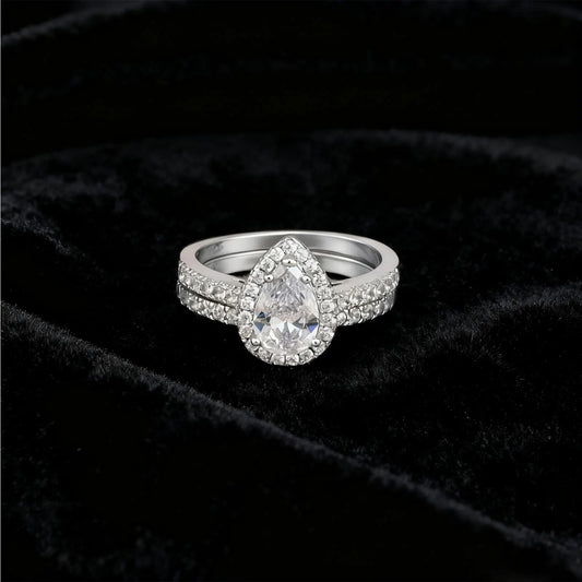 Newshe 2 Pieces Certified Full Moissanite Pear Wedding Ring Sets for Women Solid 925 Sterling Silver Bridal Luxury Jewelry
