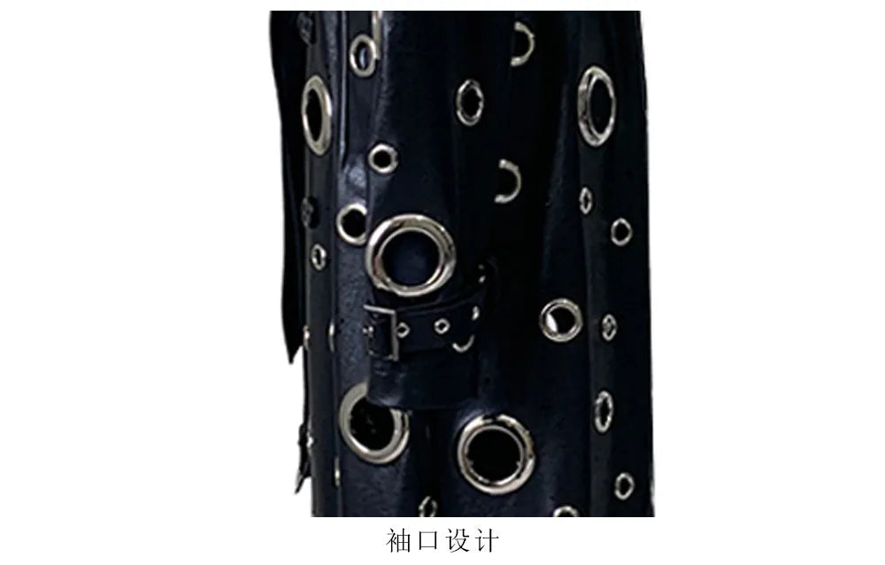 Nerazzurri Autumn Oversized Extra Long Pu Leather Trench Coat for Women Holes Hollow Out Luxury Designer Emo Streetwear Overcoat