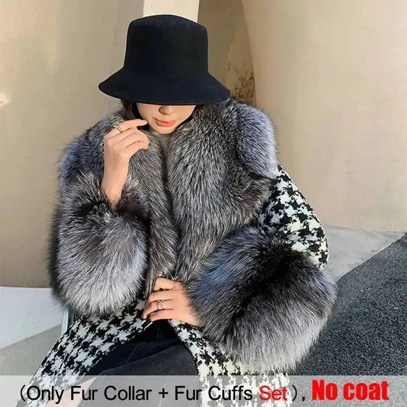 Large Size Winter Real Fur Collar Cuffs Set Neck Warmer Women Fur Shawl Furry Fluffy Fox Fur Scarf Luxury Scarves Coat Decor