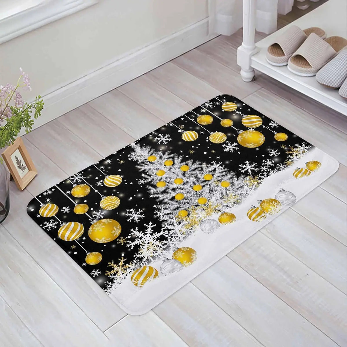 Merry Christmas Tree Snowflake Ball Navy Blue Non-slip Door Mat Entrance Welcome Mat Balcony Hallway Rugs Christmas Decorations