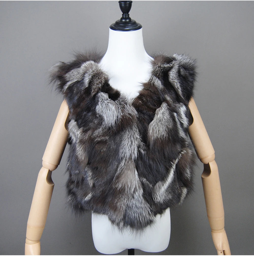2024 Fox Fur Gilet Real Fur Short Women Natural Winter Feminino Genuine Fur Vest Female Real Short Fur Vest Colete De Inverno