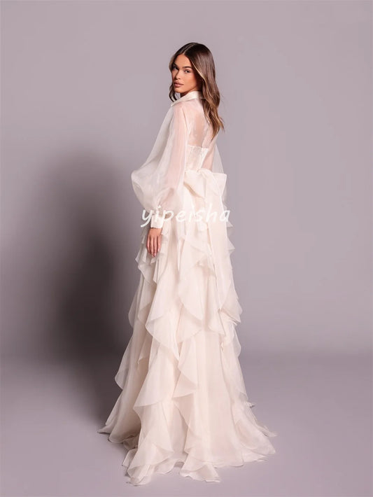 Customized Fashion Modern Style Organza Pleat Ruched Draped A-line High Collar Long Dresses Bespoke Occasion Dresses Exquisite