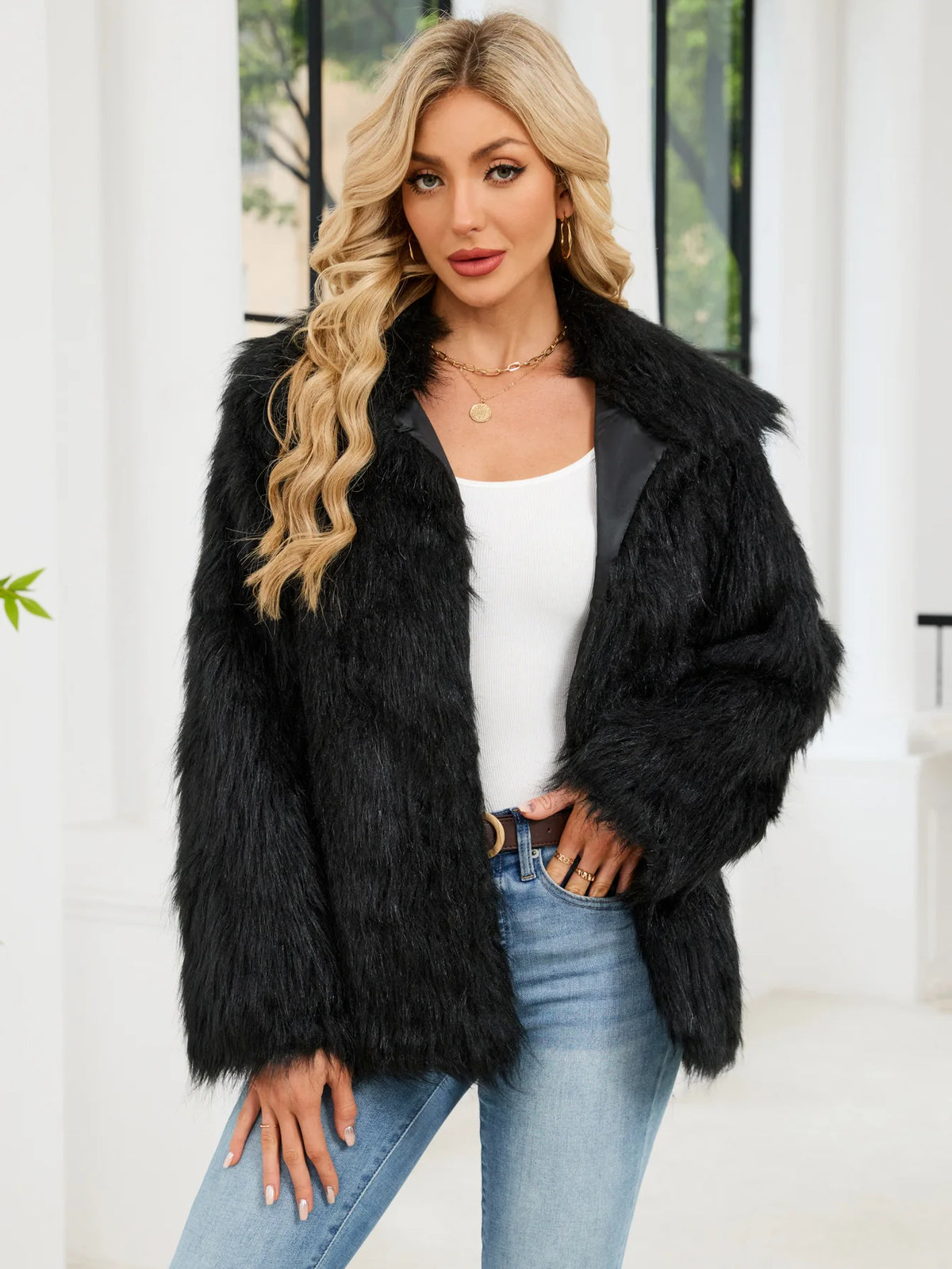 2026 Autumn Winter Brown Faux Fur Coat Women Casual Turndown collar Fluffy Plush Jacket Long Sleeve Thick Fake Fur Warm Cardigan