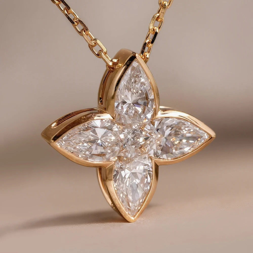 Exquisite Full Moissanite Pendant Necklaces Fashion Flower Pear/Round Cut Diamond Neck Chain S925 Silver Wedding Jewelry Gifts