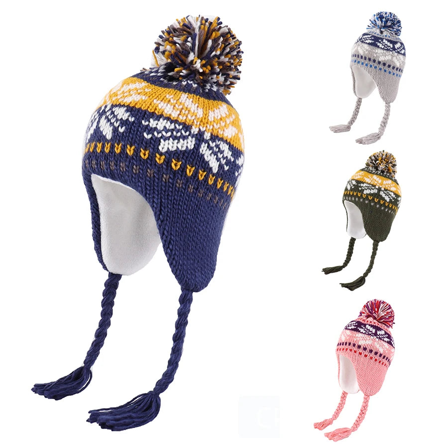 Toddler Boys Girls Winter Hats Earflaps Beanie Fleece Lined Knit Kids Hat
