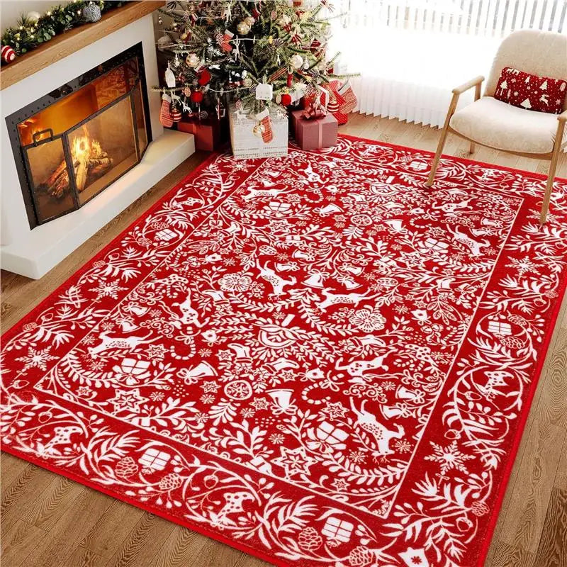 Christmas Day living room decoration red carpet large area rugs for bedroom Washable lounge floor mat Anti-slip bedside soft rug