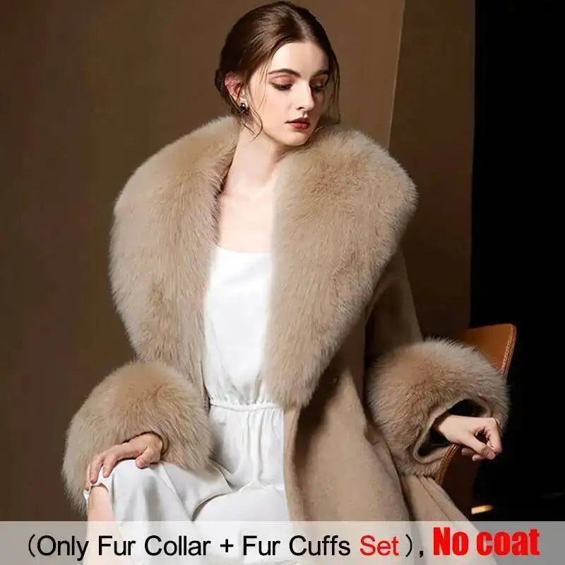Large Size Winter Real Fur Collar Cuffs Set Neck Warmer Women Fur Shawl Furry Fluffy Fox Fur Scarf Luxury Scarves Coat Decor