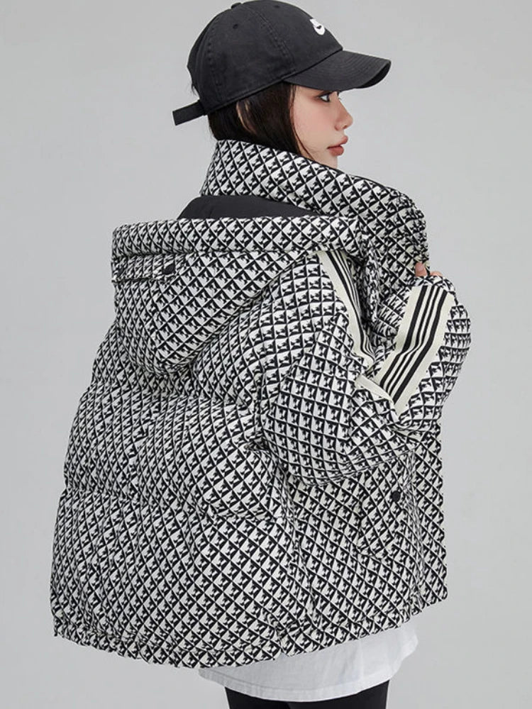 Thickened Houndstooth Down Jacket Women Winter 2023 New High Quality Korean Style Loose Bag Warm Fashion White Duck Puffer Coat