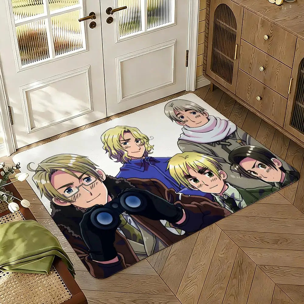 Cartoon Hetalia Axis Floor Mat Soft Thickened Absorbent Non-Slip Bedroom Living Room Door Mat Home Decor Flannel Rugs