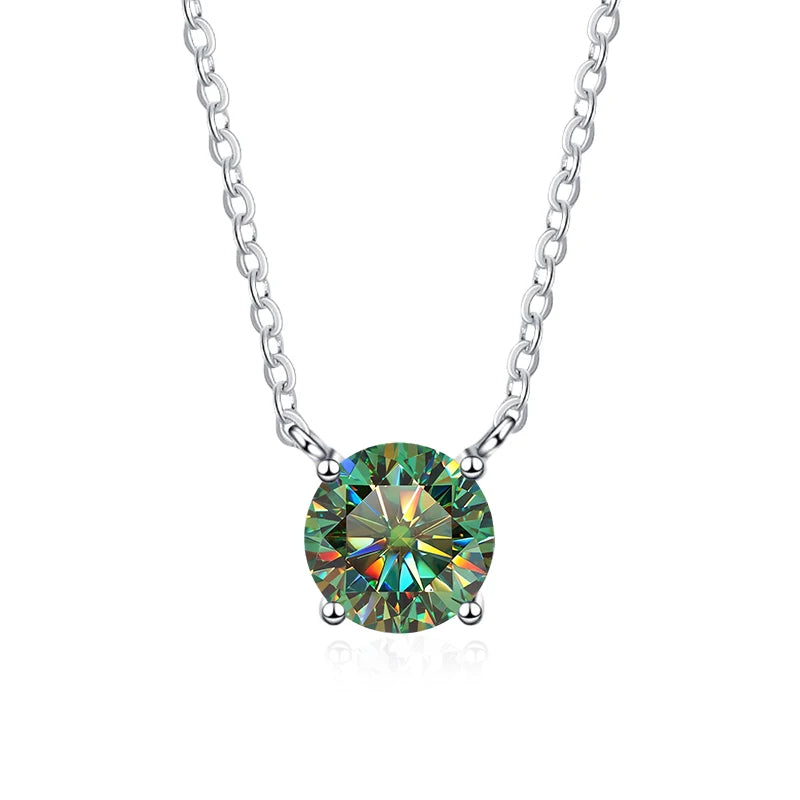 NeeTim 1ct 2ct 3ct Colored Moissanite Necklace for Women 925 Sterling Silver with White Gold Plated Woman's Necklaces Chain