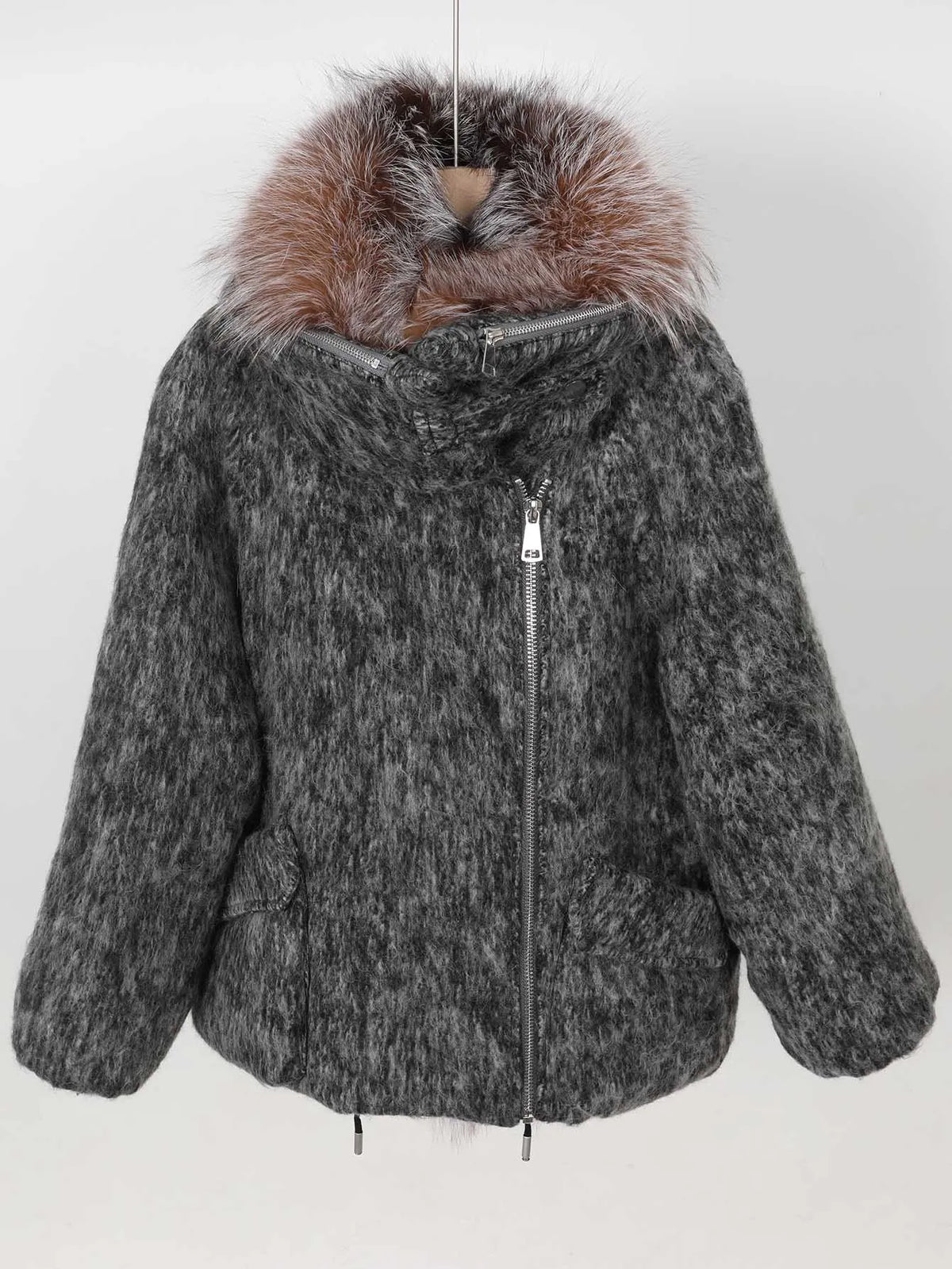 Maomaokong high-end Wool fabric Luxury Women's Big Fox Fur Collar Puffer Jacket Natural Fur down Coat Winter Thickened Warm