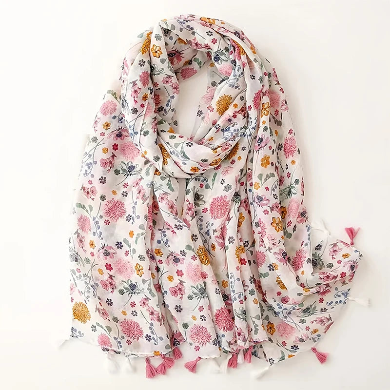 2024 Designer Brand Women Scarf Bohemia Print Lady Shawls Cotton Feeling Soft Oversize Hijabs Neck Headband Tassel Foulard