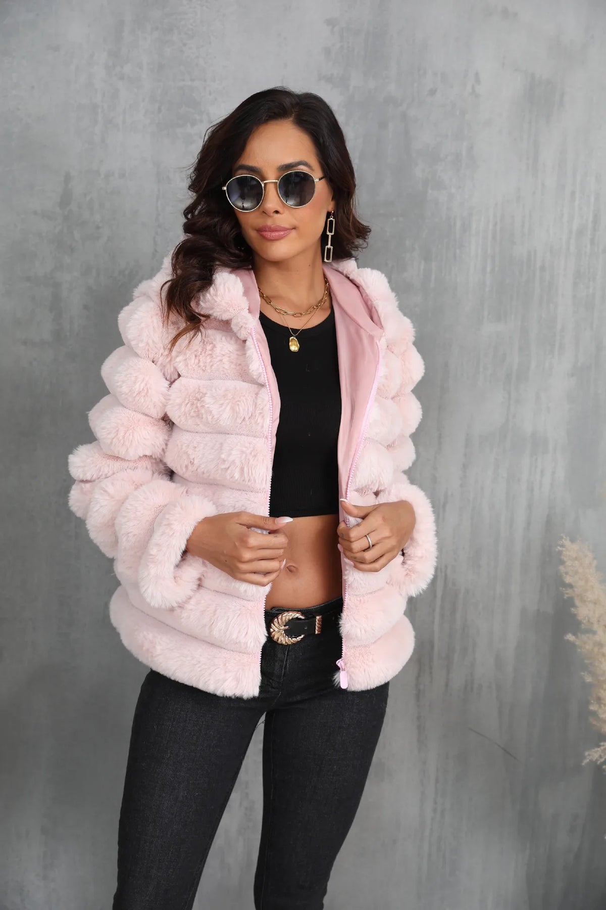 2026 Winter Hooded Plus Size Faux Fur Cropped Coat Women Furry Long Sleeve Plush Jacket Lady Large Fake Fur Warm Fluffy Cardigan